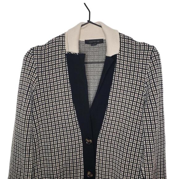 Ann Taylor Women's Sz 2XS Plaid Color Block Knit Buttoned Cardigan(1800) - Picture 3 of 8